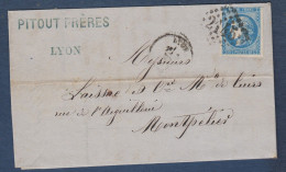 Bordeaux N° 46B  Sur  Lettre  De Lyon - Cote : 30 € - 1870 Emisión De Bordeaux