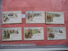 6 Cartes Chromos, 1893, Liebig Compagnie Cmplete Set  Tischkarten, Cartes De Table Nr 8 -sports Horse Skating Bycicle - Liebig