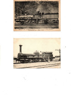 C P A    ANIMEE  2 CARTES LOCOMOTIVES    CIRCULEES  NON - Treni