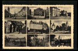 AK Altenburg /Thür., Bahnhof, Landestheater, Markt, Schloss, Hinterer Schlossausgang, Schlosshof  - Theatre