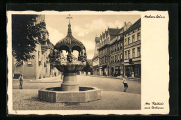 AK Aschersleben, Am Rathaus Mit Brunnen  - Aschersleben