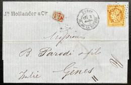 N°38 40c ORANGE CERES SUR LETTRE / PARIS POUR GENES / 3 AVRIL 1872 / LSC - 1849-1876: Periodo Clásico