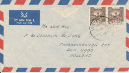 Jordan Air Mail Cover Sent To Holland 25-7-1953 Stamps Overprinted POSTAGE - Jordanie