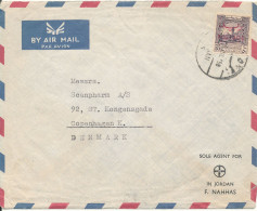 Jordan Air Mail Cover With Overprinted Stamp Sent To Denmark 1958 Single Franked - Jordan