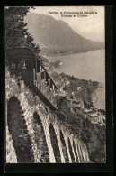 AK Territet, Le Funiculaire Et Vue Sur Le Chateau De Chillon, Bergbahn  - Other & Unclassified