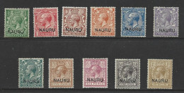 Nauru 1916 - 1931 Overprints At Base On KGV Set Of 11 To 1 Shilling FM , Most MLH - Nauru