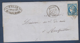 Bordeaux N° 46B  Sur  Lettre  De Millau - Cote : 30 € - 1870 Uitgave Van Bordeaux