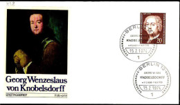 Berlin Poste Obl Yv:428 Mi:464 Georg Wenzeslaus Von Knobelsdorff Architecte (TB Cachet à Date) Fdc Berlin 15-2-74 - 1971-1980