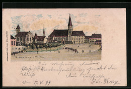 Künstler-AK Altötting, Passanten Auf Dem Stadtplatz Vor Der Kirche  - Altoetting