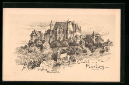 Künstler-AK Marburg A. Lahn, Nordseite Des Schlosses  - Marburg