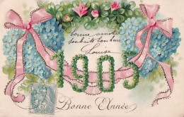 BONNE ANNEE 1905       MILLESIME +  RUBAN       CARTE EN RELIEF - Neujahr