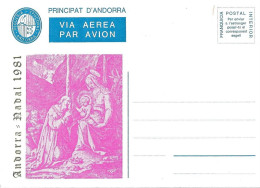 PRINCIPAT D'ANDORRA VIA AEREA  - ANDORRA = NADAL 1981 (au Dos N° 005769) - Vegueria Episcopal