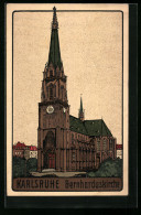 Steindruck-AK Karlsruhe, Ansicht Der Bernharduskirche  - Other & Unclassified