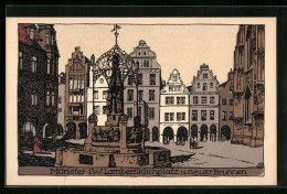 Steindruck-AK Münster I. W., Lambertikirchplatz U. Neuer Brunnen  - Other & Unclassified