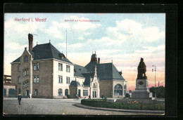 AK Herford I. Westf., Bahnhof Mit Kurfürstendenkmal  - Herford