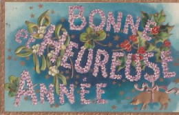 BONNE ANNEE  + COCHON     CARTE EN RELIEF    K F 01 957 - Neujahr