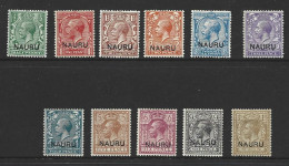 Nauru 1916 - 1923 Overprints At Base On KGV Set Of 11 To 1 Shilling FM , Several Are Mint No Gum - Nauru