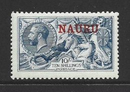 Nauru 1916 - 1923 Overprint On 10 Shilling Light Blue KGV Seahorse MLH - Nauru
