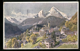 Künstler-AK Edward Harrison Compton: Berchtesgaden, Gesamtansicht Mit Schneebedeckten Gipfeln  - Autres & Non Classés