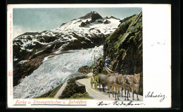 AK Furka, Rhonegletscher Und Belvedere, Postkutsche  - Postal Services
