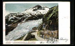 AK Furka, Rhonegletscher Und Belvedere, Postkutsche  - Poste & Postini