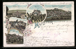 Lithographie Marburg, Schloss, Universität Und Panorama Vom Cappelerberg  - Marburg