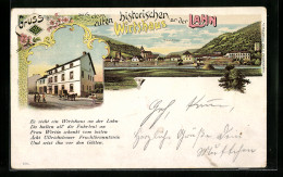 Lithographie Dausenau /Lahn, Gasthaus Zum Lahntal, Teilansicht  - Other & Unclassified