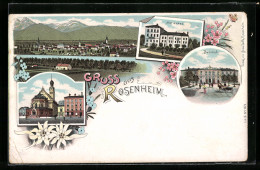 Lithographie Rosenheim, Marienbad, Bahnhof Und Panorama  - Rosenheim