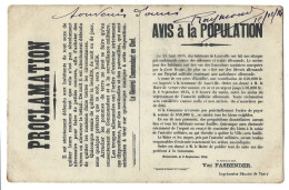 54 Luneville - Proclamation - Avis A La Population - 23 Aout 1914 - Luneville