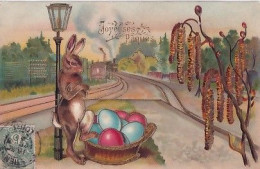 LAPIN MARCHAND D OEUFS      CARTE EN RELIEF ET DOREE - Easter