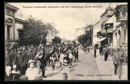 AK Zossen, Bahnhofstrasse, Transport Französischer Gefangener Nach Dem Truppenlager Zossen-Wünsdorf  - Guerre 1914-18