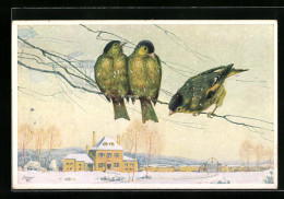 AK Singvögel Auf Zweigen Vor Einem Haus, Neujahrsgruss  - Vögel