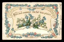 FANTAISIES - MUGUET ET MYOSOTIS - DECOR ART NOUVEAU - CARTE GAUFREE - Fleurs