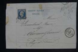 FRANCE - Napoléon 25ct Non Dentelé ( N° 15 ) Sur Lettre De Angers Pour Clermont Ferrand En 1854  - L 152470 - 1849-1876: Période Classique