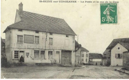 Saint Seine Sur Vingeanne La Poste Et La Rue De La Gare, Vue Très Rare - Autres & Non Classés