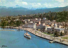 74 - Evian Les Bains - Vue Aérienne - Face Aux Quais Arrivée Au Port Du Bateau La Suisse - La Dent D'Oche - CPM - Voir S - Evian-les-Bains
