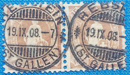 Zu 100B / Mi 94C / YT112 11½/11 Paire Retouches Obl. REBSTEIN 19.9.08 SBK 280 + CHF Voir Description + 2 Images - Used Stamps