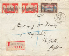 LETTRE. DEVANT. 1 AOUT 25. RECOIMMANDE LIBREVILLE POUR ANGLETERRE - Covers & Documents