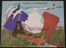 Saint-Thomas Et Prince - 1989 Bicentenaire Révolution Française TGV Et Tour Eiffel - Trains