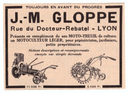 1932 - Publicité - Motoculteurs J.M. Gloppe Rue Du Docteur-Rebatel à Lyon - Advertising