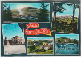 Saluti Da Montiglio D'Asti, Cartolina Con Targhetta Meccanica Al Retro, Viaggiata  Nel 1966 - Asti