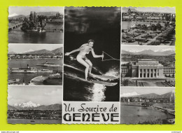 GENEVE En 1957 Jeune Femme Fait Du SKI NAUTIQUE Bateau Vapeur Photo éditeur C.Sartori - Water-skiing