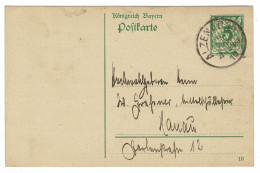 EP E.P. Entier Postale Ganzsache Deutschland Konigreich Bayern ALZENAU 1910  Postkarte Stuttgart 5 Pfennig Allemagne - Entiers Postaux