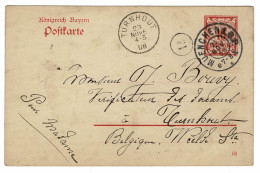EP E.P. Entier Postale Ganzsache Deutschland Konigreich Bayern Muenchen 1908 Turnhout  Postkarte Stuttgart 5 Pfennig - Postwaardestukken