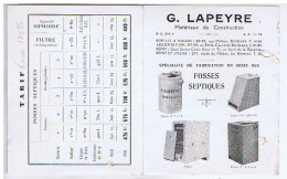 GIRONDE - BORDEAUX - G. LAPEYRE - Matériaux De Construction - Fosses Septiques, Et...- Rue Malbec - Advertising