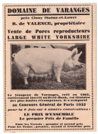 1932 - Publicité - Domaine De Varanges élevage Porcin Près De Cluny (saône-et-Loire) - Publicités