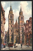 Künstler-AK Charles F.Flower: Nürnberg, Lorenzkirche Mit Leuten An Den Geschäften, Fässer Auf Dem Fuhrwerk  - Sonstige & Ohne Zuordnung