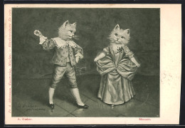 AK Festlich Gewandetes Katzenpaar Beim Tanzen Eines Menuetts  - Autres & Non Classés