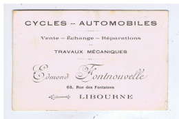 Carton Publicitaire - GIRONDE - LIBOURNE - Edmond FONTNOUVELLE - Cycles - Automobiles, Etc.... - Publicités