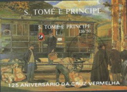 Saint-Thomas Et Prince - Train - Croix-Rouge Internationale, 125e Anniversaire - Trenes